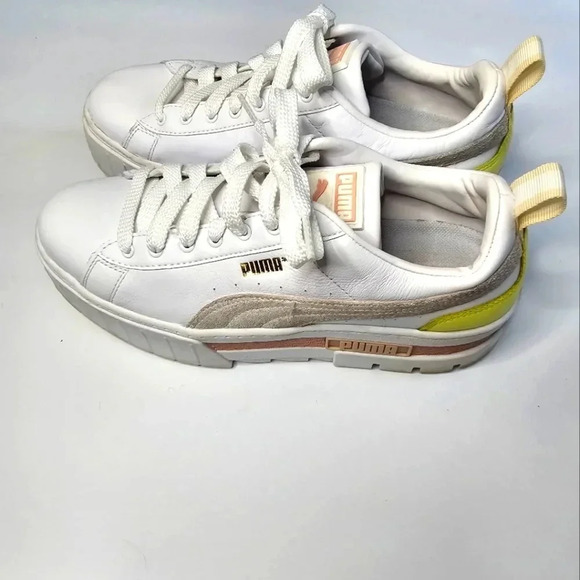 Puma Mayze platform lace-up leather white yellow - Picture 1 of 5